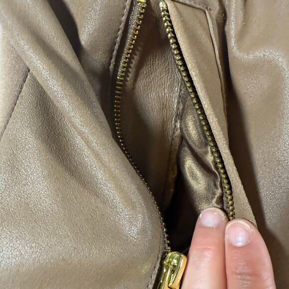 Via Spiga 100% Lamb Leather Jacket Women’s L Brown Gold Zip Moto Style - Picture 7 of 8
